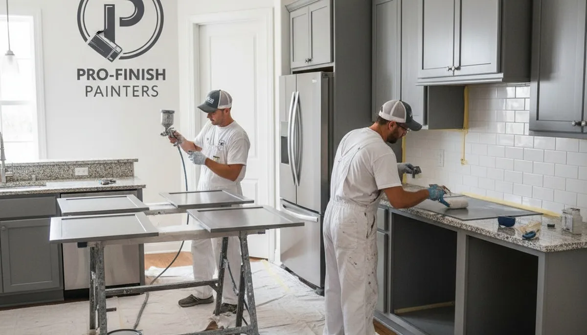 Memphis, TN cabinet painters refinishing kitchen cabinets with durable, moisture-resistant coating