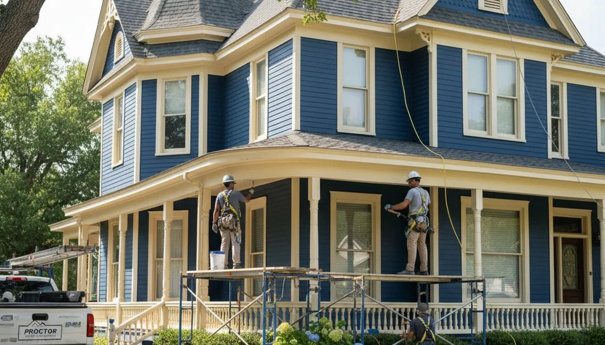 Professional painters in Memphis, TN preparing a home exterior for painting work