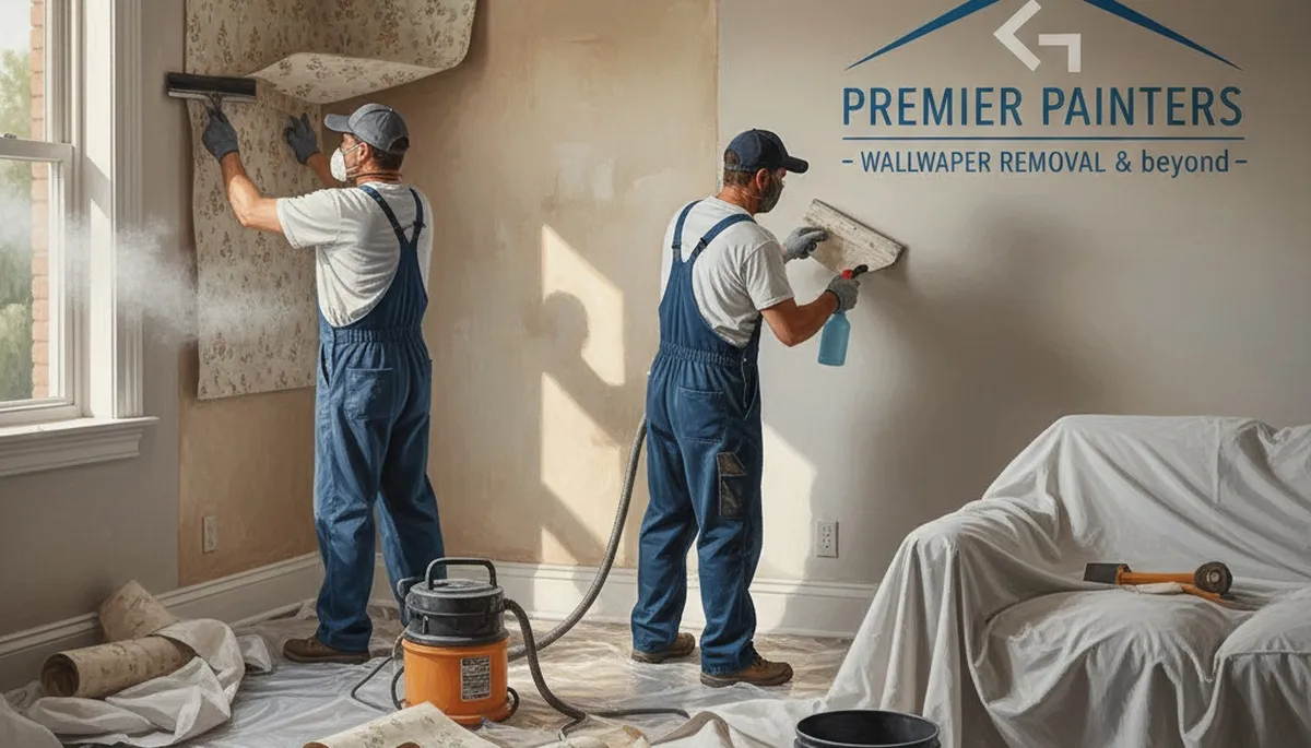 Memphis, TN wallpaper removal experts carefully stripping wallpaper from walls in humid-climate homes